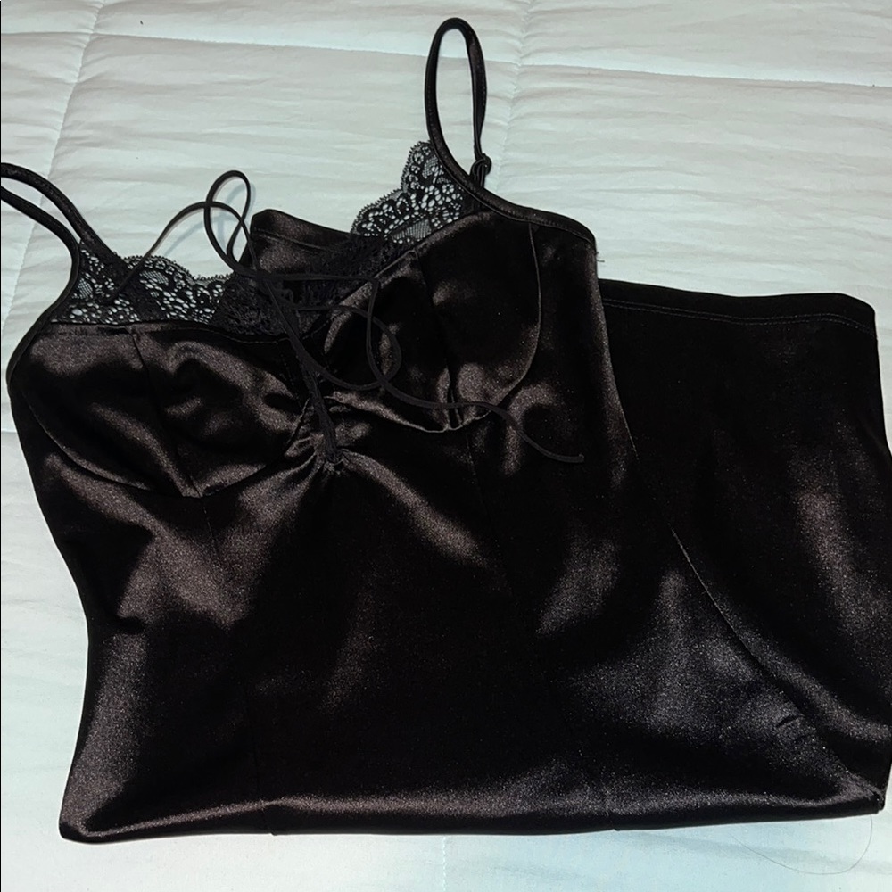Elegant Black Satin Camisole Set